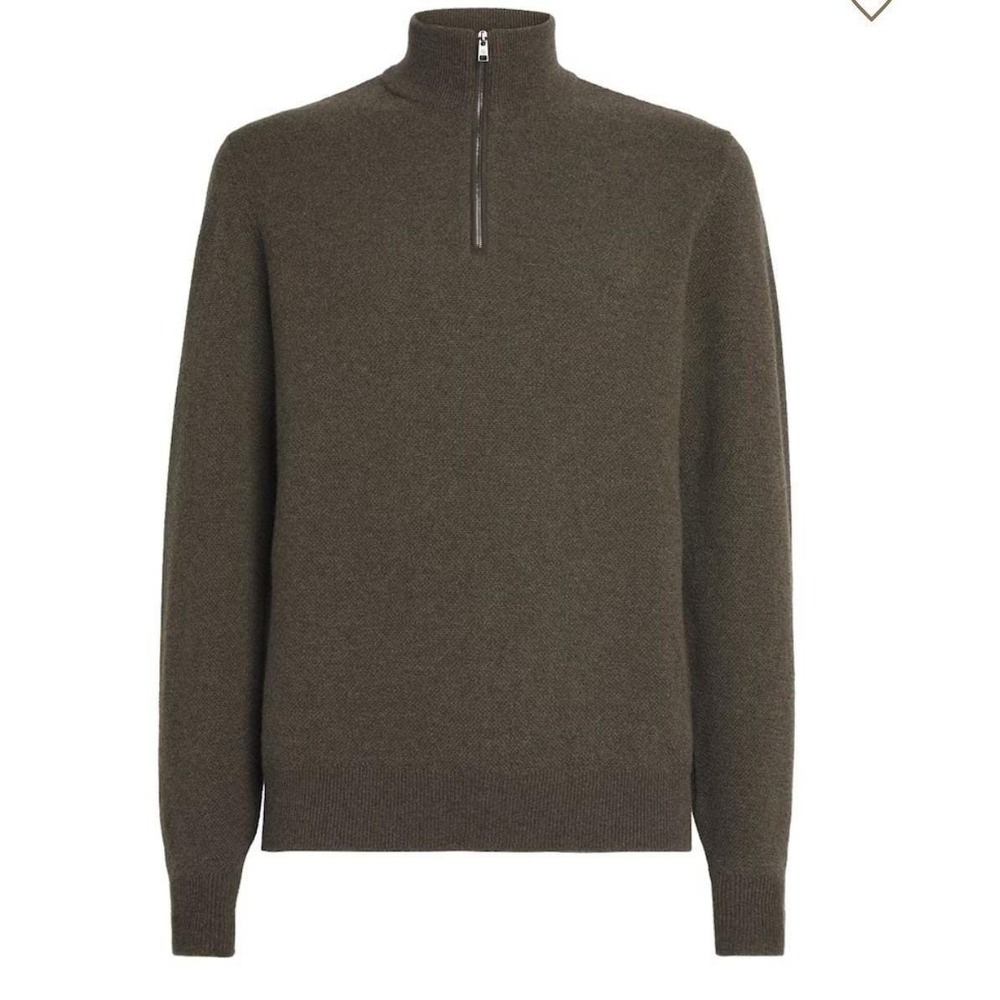 Ralph Lauren Purple Label Cashemre Men Olive Green Quarter-Zip Sweater XXL Italy